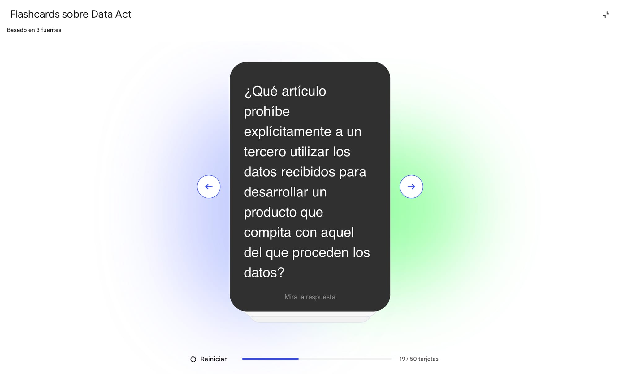Usos legales de flash cards, cuestionarios e informes en NotebookLM
